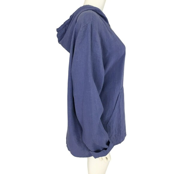 FLAX Lithuanian Linen Hoodie Jacket Wmn M Periwinkle Full Zip Lagenlook BOHO NWT - Picture 10 of 16
